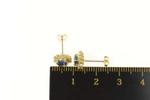 Load image into Gallery viewer, 14K Oval Sapphire Diamond Halo Classic Stud Earrings Yellow Gold