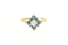 Load image into Gallery viewer, Gold Plated Squared Halo Syn. Sapphire Travel Engagement Ring Size 5.25