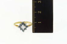 Load image into Gallery viewer, Gold Plated Squared Halo Syn. Sapphire Travel Engagement Ring Size 5.25