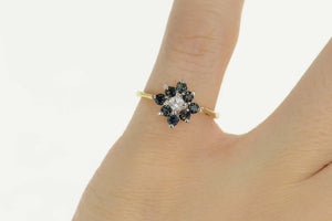 Gold Plated Squared Halo Syn. Sapphire Travel Engagement Ring Size 5.25