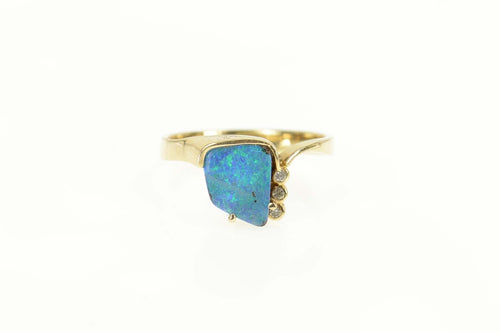 14K Black Opal Diamond Accent Statement Ring Size 7.25 Yellow Gold