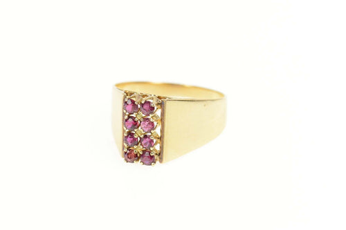 14K Squared Ruby Cluster Graduated Statement Ring Size 8.5 Yellow Gold
