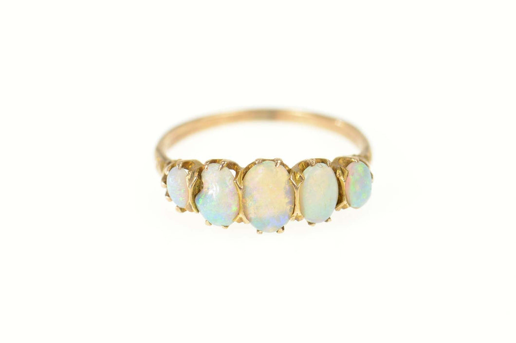 14K Victorian Natural Opal Five Stone Ornate Ring Size 7.25 Yellow Gold