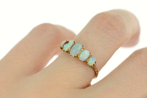 14K Victorian Natural Opal Five Stone Ornate Ring Size 7.25 Yellow Gold