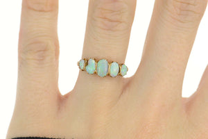 14K Victorian Natural Opal Five Stone Ornate Ring Size 7.25 Yellow Gold