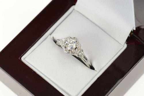 14K 0.63 Ctw Diamond Flower Halo Engagement Ring Size 7 White Gold