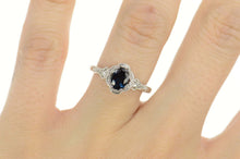 Load image into Gallery viewer, 14K 0.85 Ctw Oval Sapphire Diamond Engagement Ring Size 7 White Gold