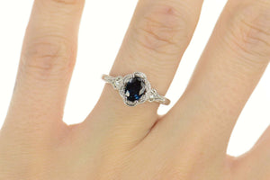 14K 0.85 Ctw Oval Sapphire Diamond Engagement Ring Size 7 White Gold