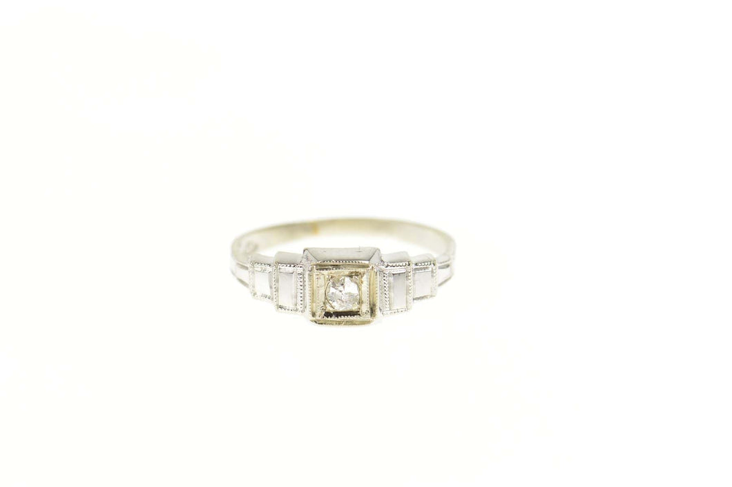 14K Art Deco Diamond Squared Design Baby Child's Ring Size 0.75 White Gold
