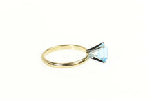 Load image into Gallery viewer, Gold Plated Sim. Emerald Cut Blue Topaz Solitaire Ring Size 4.5