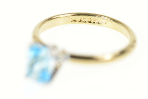 Gold Plated Sim. Emerald Cut Blue Topaz Solitaire Ring Size 4.5