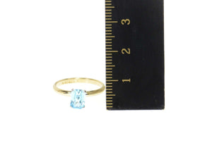 Gold Plated Sim. Emerald Cut Blue Topaz Solitaire Ring Size 4.5