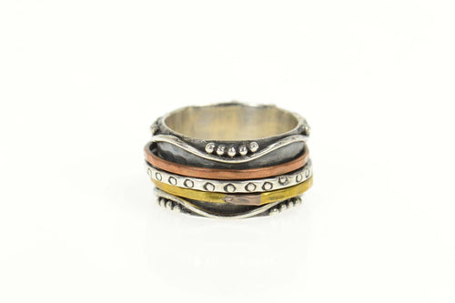 Sterling Silver Tritoned Hammered Pattern Spinner Band Ring Size 7.75