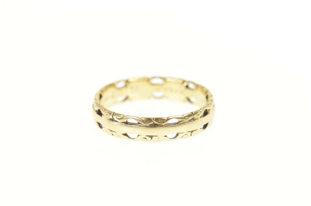 14K 1940's Ornate Scroll Pattern Wedding Band Ring Size 5.5 Yellow Gold
