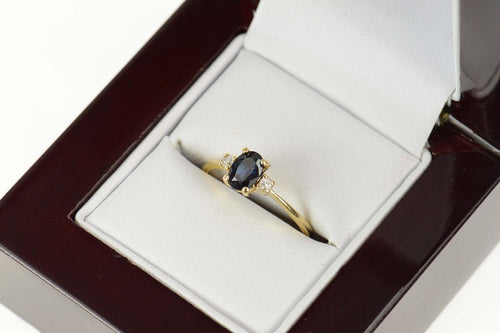 14K Natural Sapphire Diamond Accent Engagement Ring Size 5 Yellow Gold