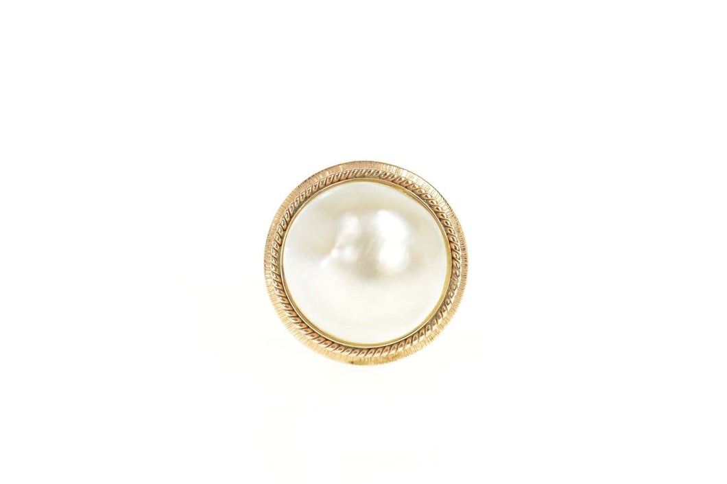 14K 19.8mm Mabe Pearl Retro Ornate Cocktail Ring Size 8 Yellow Gold