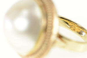 14K 19.8mm Mabe Pearl Retro Ornate Cocktail Ring Size 8 Yellow Gold