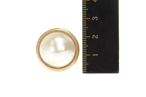 14K 19.8mm Mabe Pearl Retro Ornate Cocktail Ring Size 8 Yellow Gold