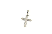 Load image into Gallery viewer, 10K Baguette &amp; Round Diamond Cross Christian Pendant White Gold