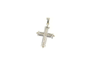 10K Baguette & Round Diamond Cross Christian Pendant White Gold