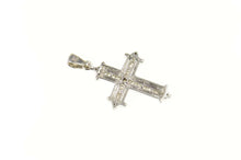 Load image into Gallery viewer, 10K Baguette &amp; Round Diamond Cross Christian Pendant White Gold