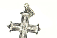 Load image into Gallery viewer, 10K Baguette &amp; Round Diamond Cross Christian Pendant White Gold