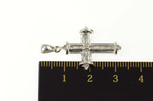 Load image into Gallery viewer, 10K Baguette &amp; Round Diamond Cross Christian Pendant White Gold