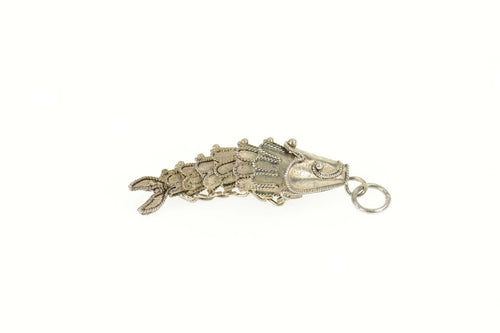 Sterling Silver Articulated Fish Retro Filigree Statement Charm/Pendant