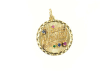 Load image into Gallery viewer, 14K Retro Happy Birthday Syn. Ruby Sapphire Ruby Charm/Pendant Yellow Gold