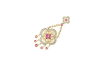 Load image into Gallery viewer, 14K Flower Ruby Diamond Chain Dangle Fringe Yellow Gold