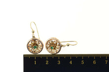 Load image into Gallery viewer, 14K 1940&#39;s Sim. Emerald Seed Pearl Flower Dangle Earrings Yellow Gold