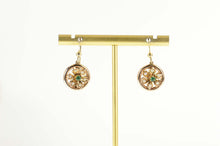 Load image into Gallery viewer, 14K 1940&#39;s Sim. Emerald Seed Pearl Flower Dangle Earrings Yellow Gold