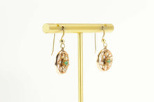 Load image into Gallery viewer, 14K 1940&#39;s Sim. Emerald Seed Pearl Flower Dangle Earrings Yellow Gold