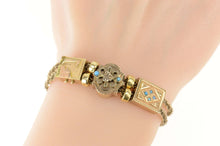 Load image into Gallery viewer, 14K Victorian Turquoise Etched Slide Charm Bracelet 6&quot; Yellow Gold