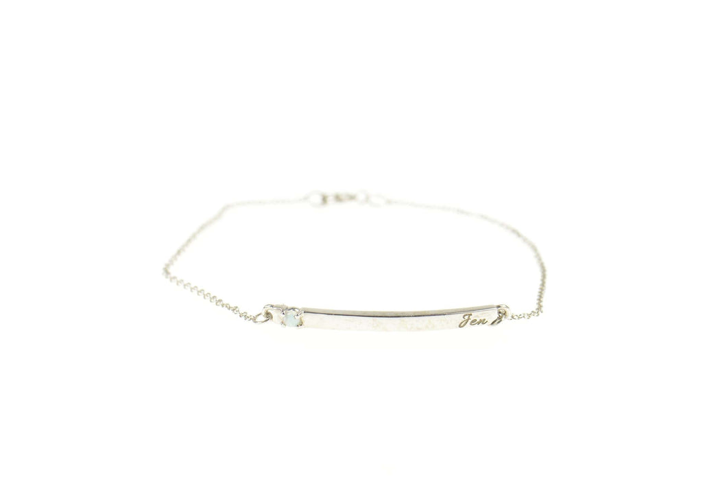 14K Diamond Inset Curved Bar Jen Name Chain Bracelet 7
