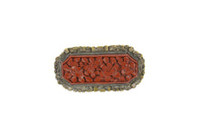 Load image into Gallery viewer, Silver Ornate Carved Floral Coral Japanese Style Pin/Brooch