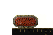 Load image into Gallery viewer, Silver Ornate Carved Floral Coral Japanese Style Pin/Brooch