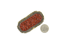 Load image into Gallery viewer, Silver Ornate Carved Floral Coral Japanese Style Pin/Brooch