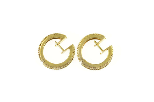 14K Classic Diamond Squared Huggies Hoop Earrings Yellow Gold
