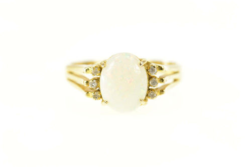 14K Natural Opal Diamond Classic Engagement Ring Size 7 Yellow Gold