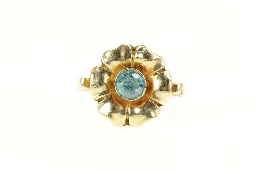 10K 1930's Zircon Ornate Flower Blossom Ring Size 4.75 Yellow Gold