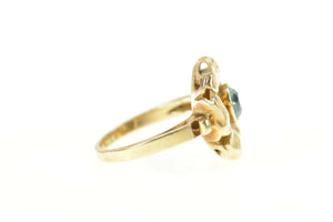 10K 1930's Zircon Ornate Flower Blossom Ring Size 4.75 Yellow Gold