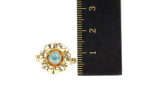 10K 1930's Zircon Ornate Flower Blossom Ring Size 4.75 Yellow Gold