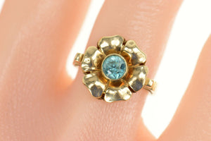 10K 1930's Zircon Ornate Flower Blossom Ring Size 4.75 Yellow Gold