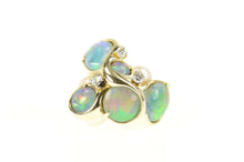 Load image into Gallery viewer, 14K Natural Opal Diamond Accent Pearl Cluster Ring Size 8.75 Yellow Gold