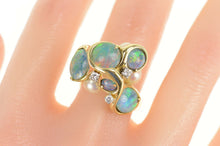 Load image into Gallery viewer, 14K Natural Opal Diamond Accent Pearl Cluster Ring Size 8.75 Yellow Gold