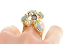 Load image into Gallery viewer, 14K Natural Opal Diamond Accent Pearl Cluster Ring Size 8.75 Yellow Gold