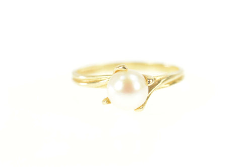 10K Classic Simple 6.5mm Pearl Engagement Bypass Ring Size 6.5 Yellow Gold