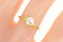 Load image into Gallery viewer, 10K Classic Simple 6.5mm Pearl Engagement Bypass Ring Size 6.5 Yellow Gold