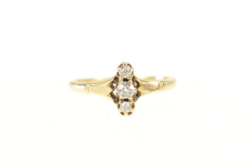 14K Three Stone Diamond Victorian Engagement Ring Size 6.5 Yellow Gold